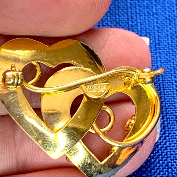 Vintage Gold Filled Double Heart Brooch with Rhinestones. Great Christmas gift! - Picture 3 of 4